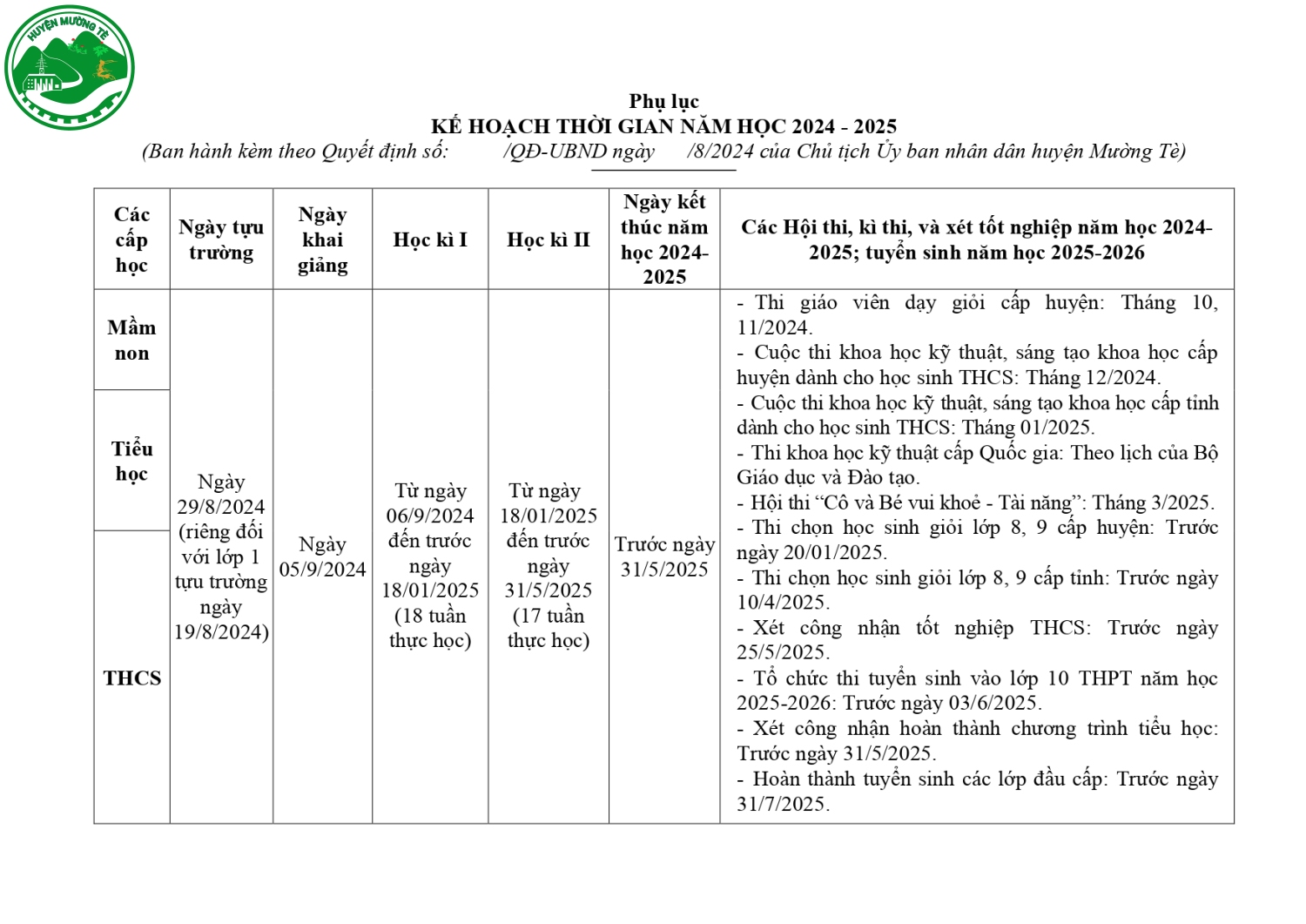 Quyết định ban hành Kế hoạch thời gian năm học 2024 2025 đối với giáo dục mầm non, tiểu học, trung học cơ sở trên địa bàn huyện Mường Tè signed page 0002